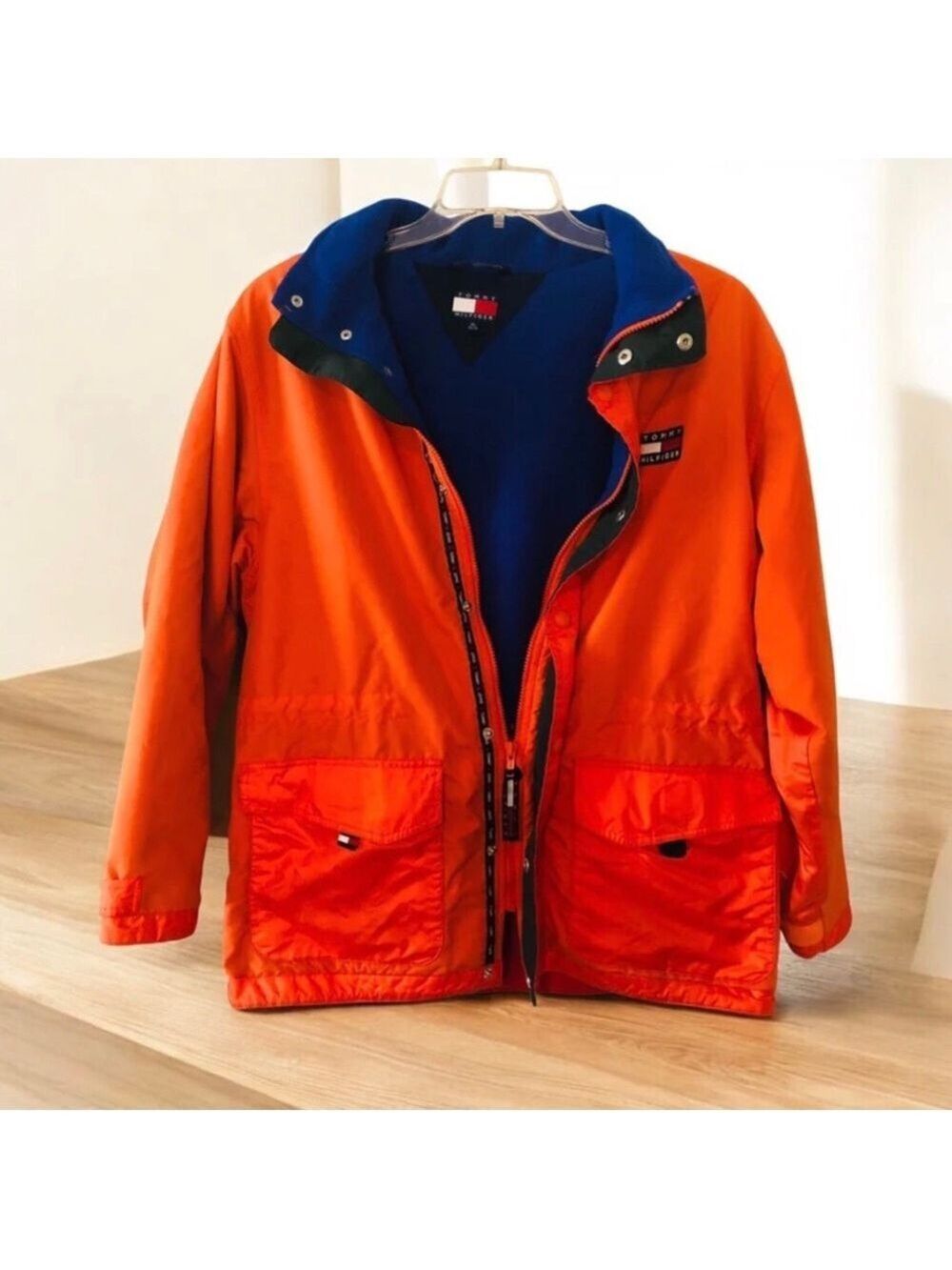 Tommy Hilfiger Vibrant Orange Jacket with Deep Blue Fleece Lining Men’s Size XL